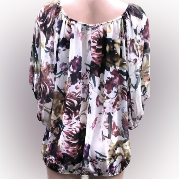 SOLD ANA multi colored beautiful floral‎ blouse balloon sleeves Peach 1 - Picture 4 of 6
